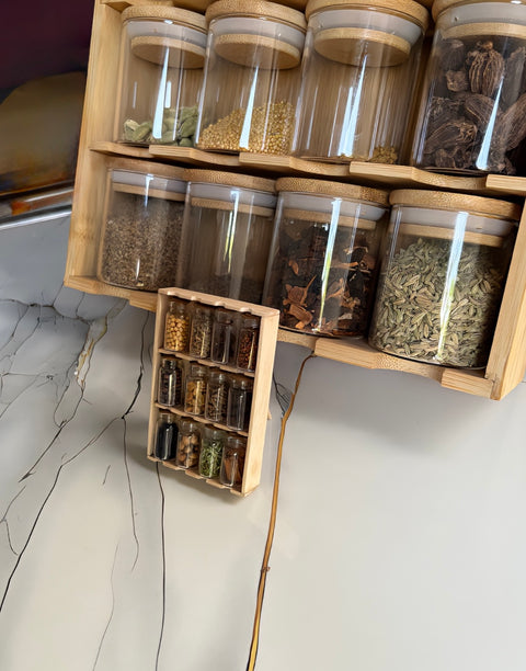 Elegant Wooden Spice Rack with Glass Jar