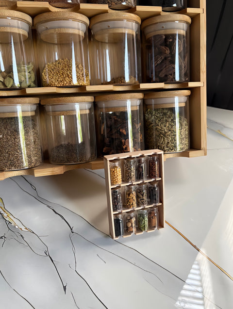 Elegant Wooden Spice Rack with Glass Jar
