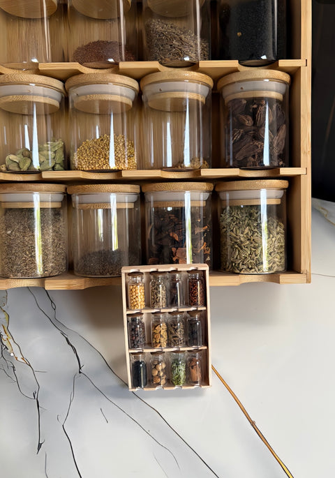 Elegant Wooden Spice Rack with Glass Jar