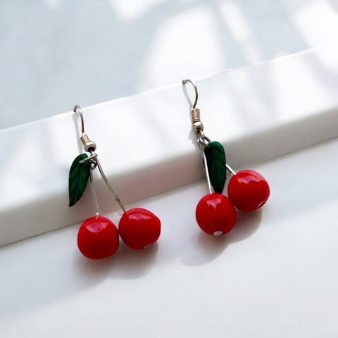 Handmade Cherry Dangle Earrings – Cute & Quirky Accessory